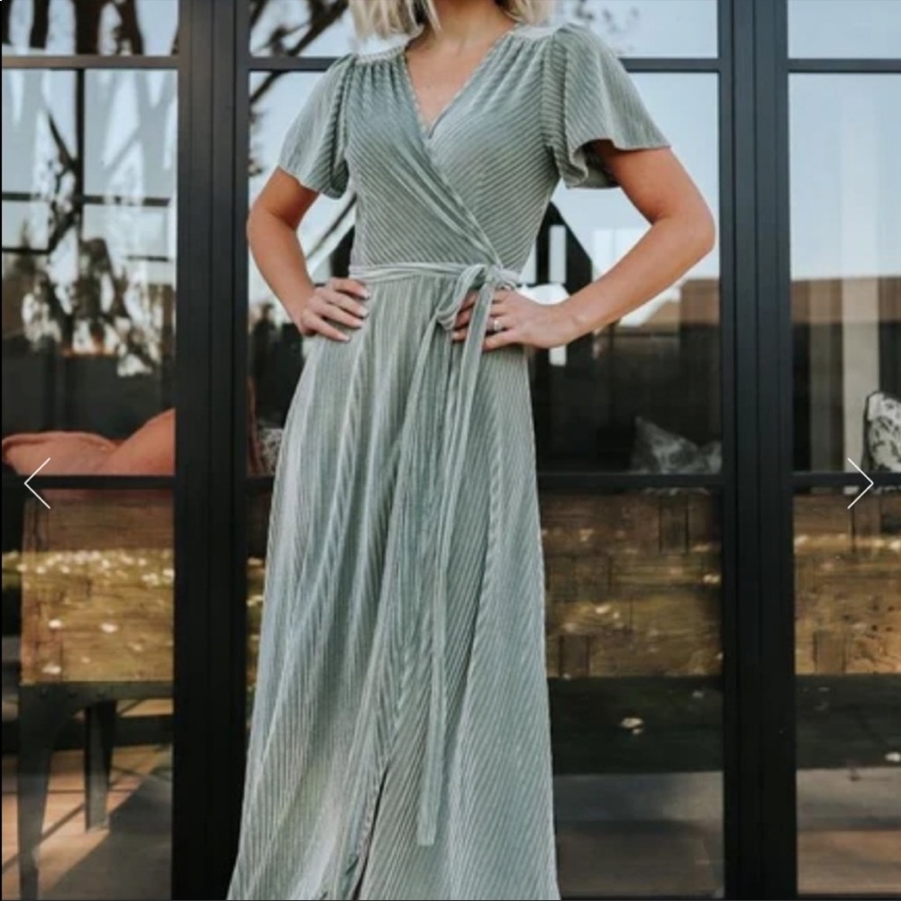 Baltic Born Andi Ribbed Velvet Dress Sage Green